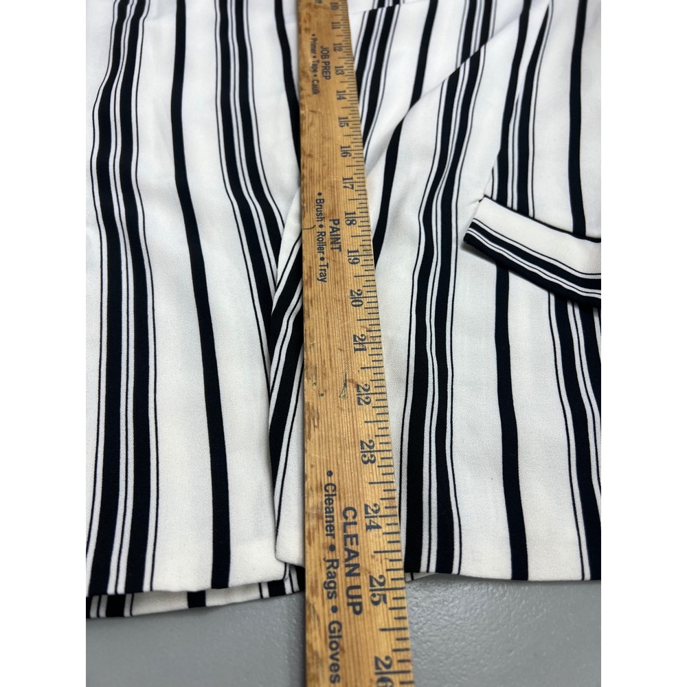 Endless Love Womens Striped Open Front Blazer Black White Ruched 3/4 Sleeve L - Picture 10 of 10